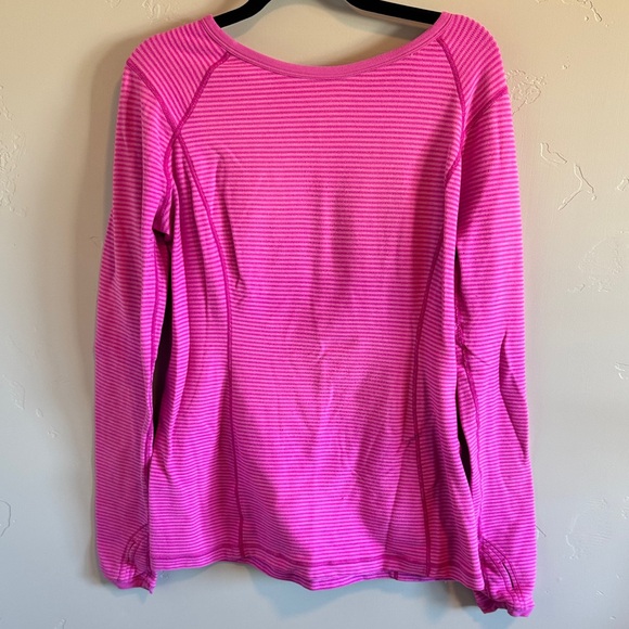 lululemon athletica Tops - Lululemon hot pink striped long sleeve heavyweight shirt. Fitted.